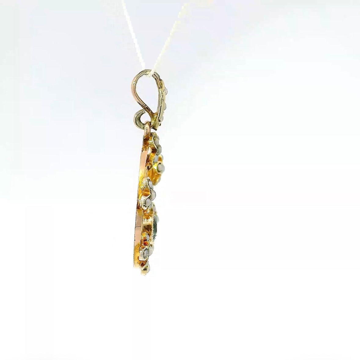Antiker edwardianischer Anhänger in 14 Karat Roségold mit Saphir & Naturperlen