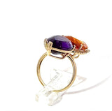 Moderner Cocktailring in 14 Karat Gelbgold mit feinen Brillanten, Amethyst & Citrin
