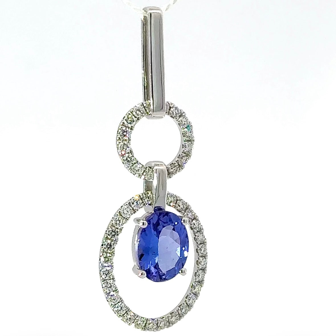 Fancy pendant in 14k white gold with tanzanite & brilliant-cut diamonds