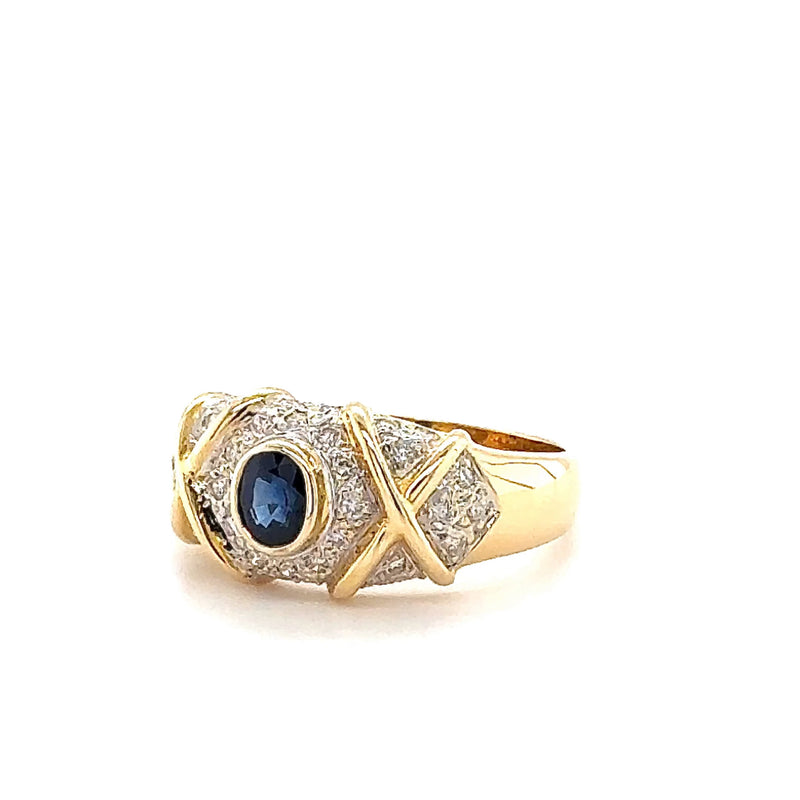 Ausgefallener Bicolor Ring in 18 Karat Gold mit Brillanten & Saphir