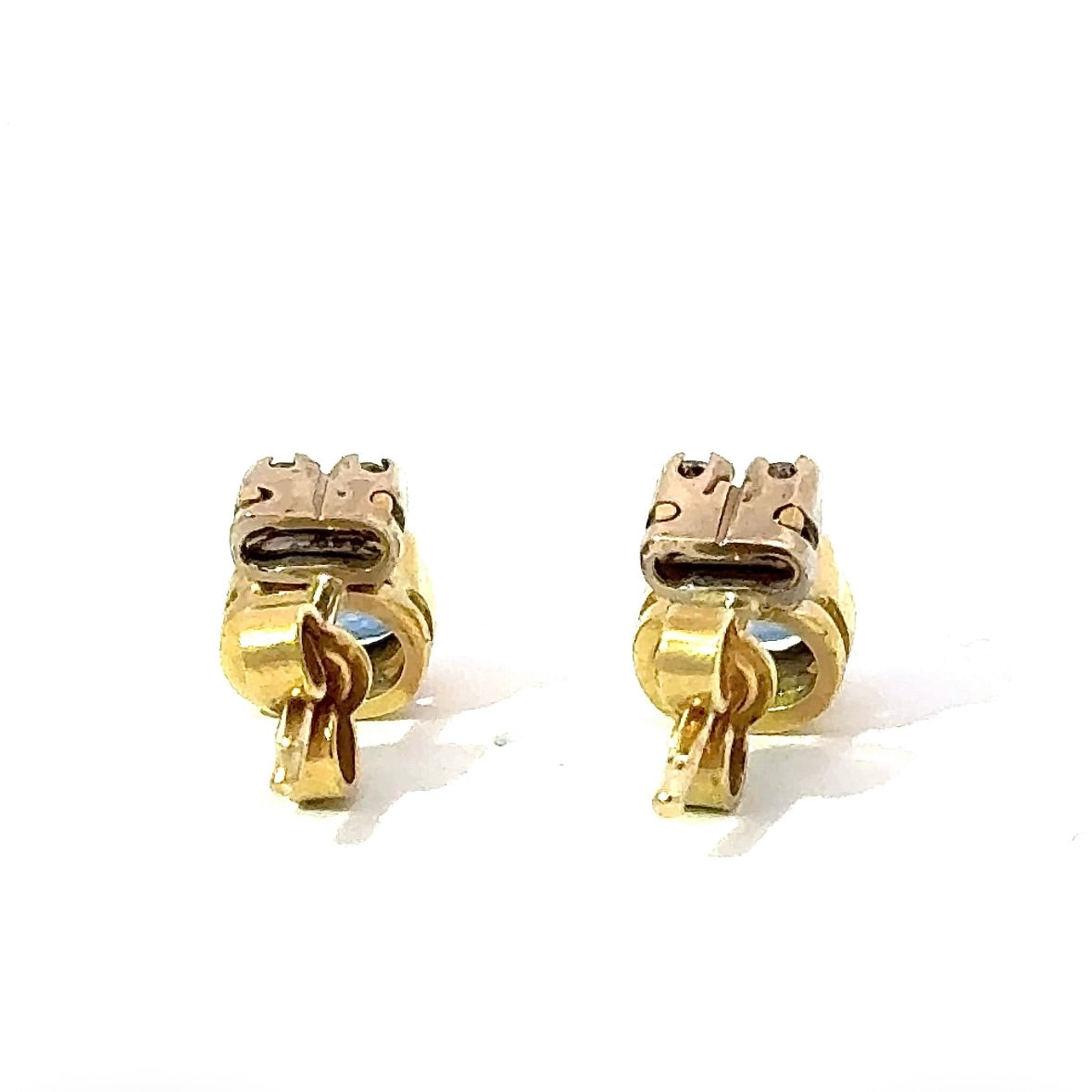 Fine earrings in 18k yellow & white gold with blue sapphires & brilliant-cut diamonds