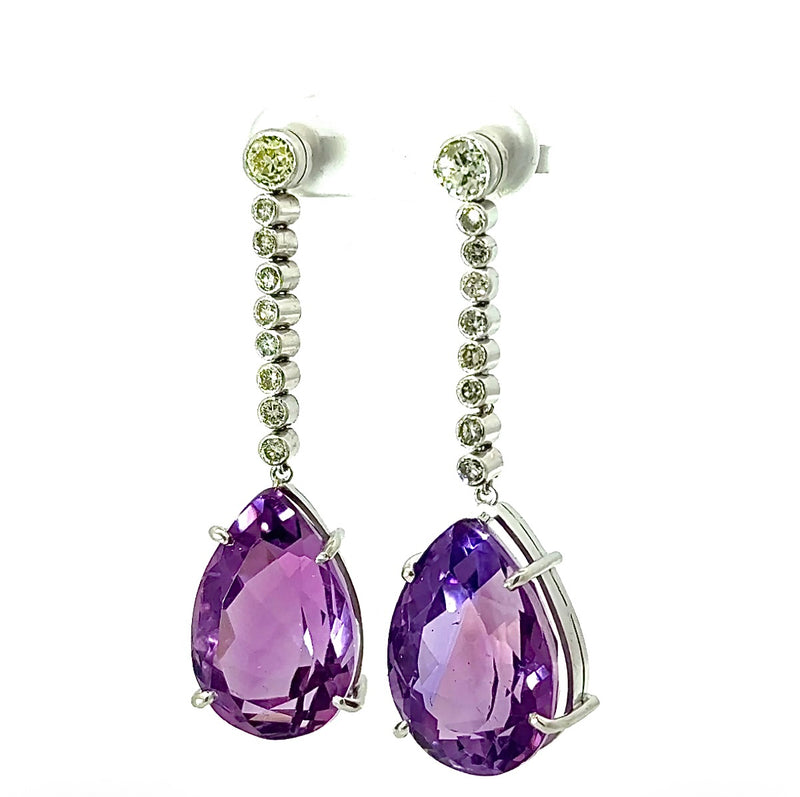Edle Hängeohrringe in 18 Karat Weißgold mit Altschliff-Diamanten & Amethysten