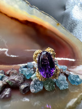 Handgefertigter Amethyst Ring in 14 Karat Gelb -& Weißgold mit Brillanten