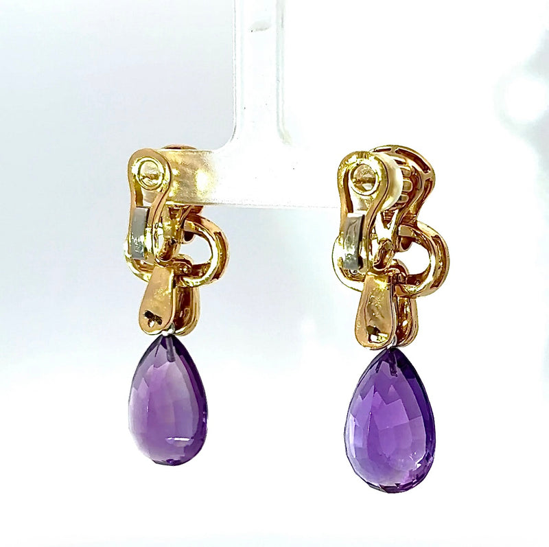 Wirkungsvolle Hängeohrringe in 18 Karat Gelbgold mit Brillanten, Citrin & Amethyst