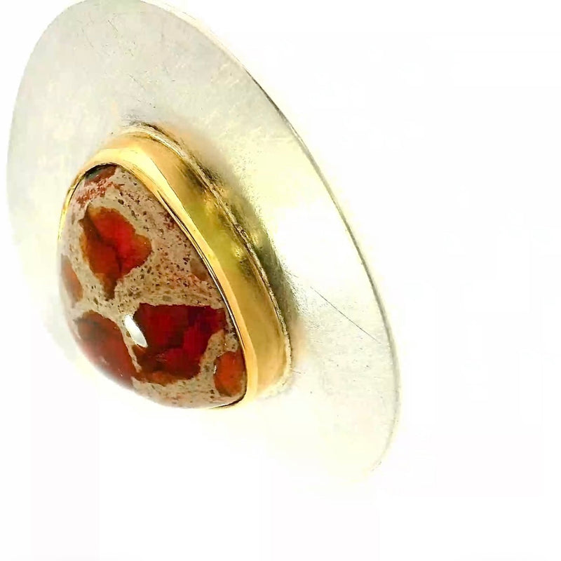 Einmaliger Anhänger in 925 Sterling Silber & 18 Karat Gold mit Natur-Feueropal