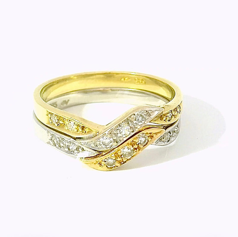 Ausgefallenes Ring-Duo in 14 Karat Gelb- & Weißgold mit Diamanten