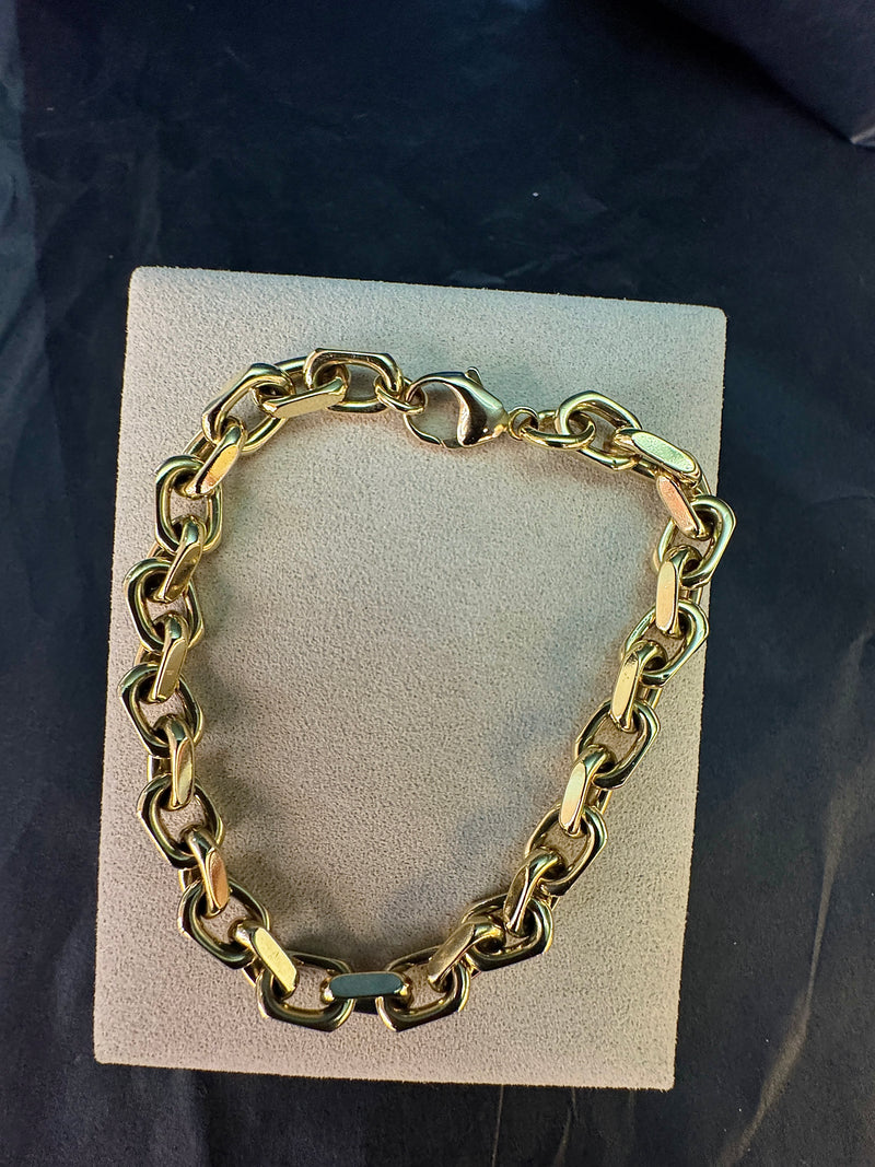 Schweres diamantiertes Armband in 14 Karat Gelbgold mit Karabiner