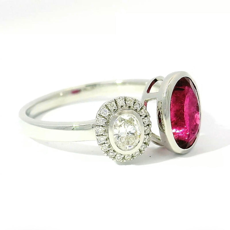 Eleganter Ring in 18 Karat Weißgold mit Rubellit & Brillanten