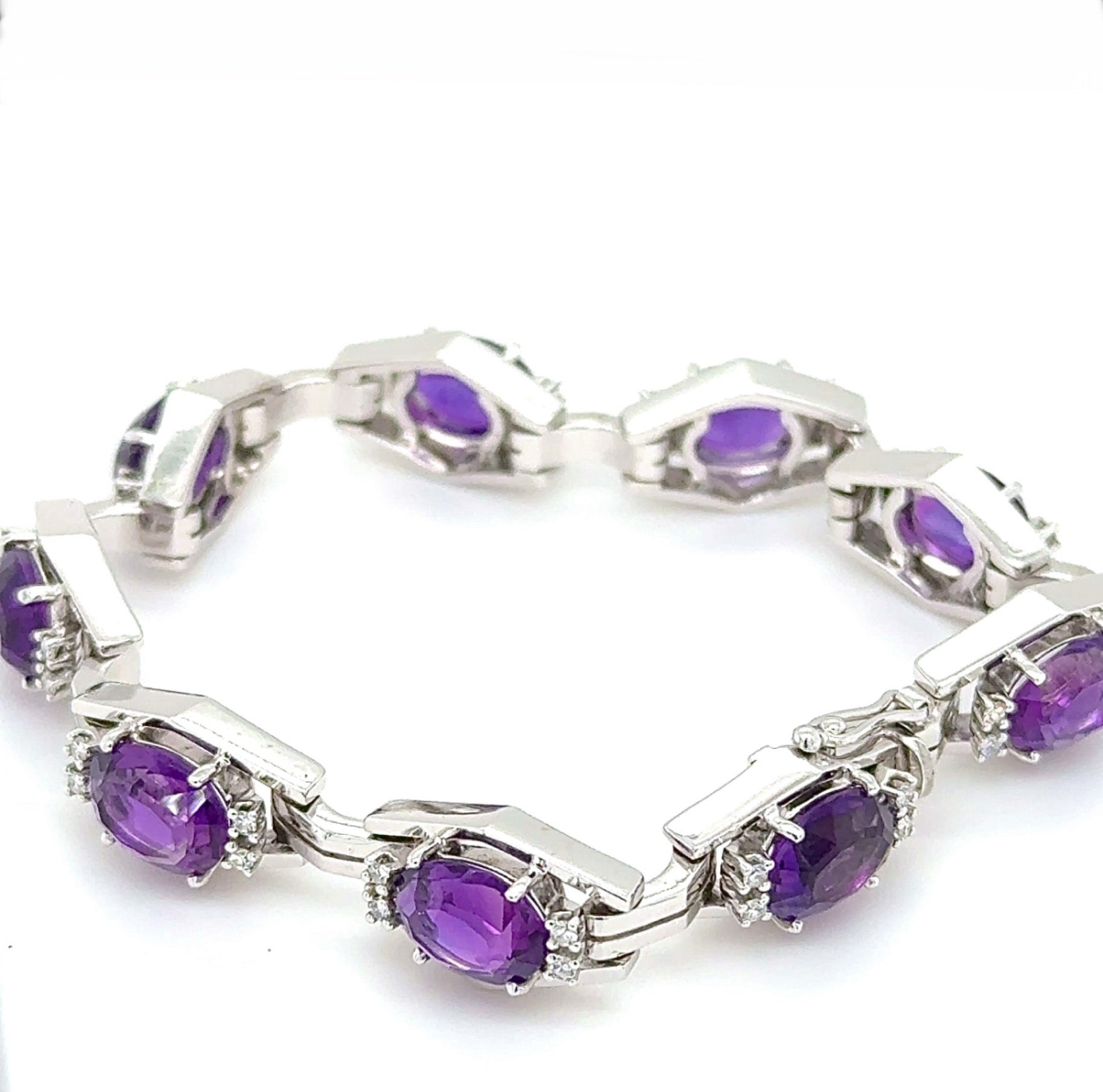 Solid Amethyst Bracelet in 14 Karat White Gold with Diamonds