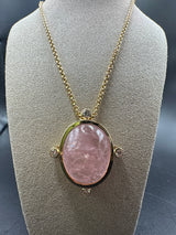 Eleganter Anhänger in 14 Karat Gelbgold mit rosa Morganit & Brillanten