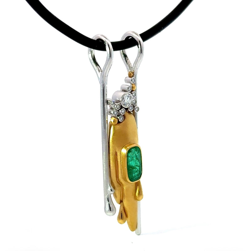 Einmaliger Anhänger in 18 Karat Weißgold & 900er Gelbgold mit Smaragd & Brillanten