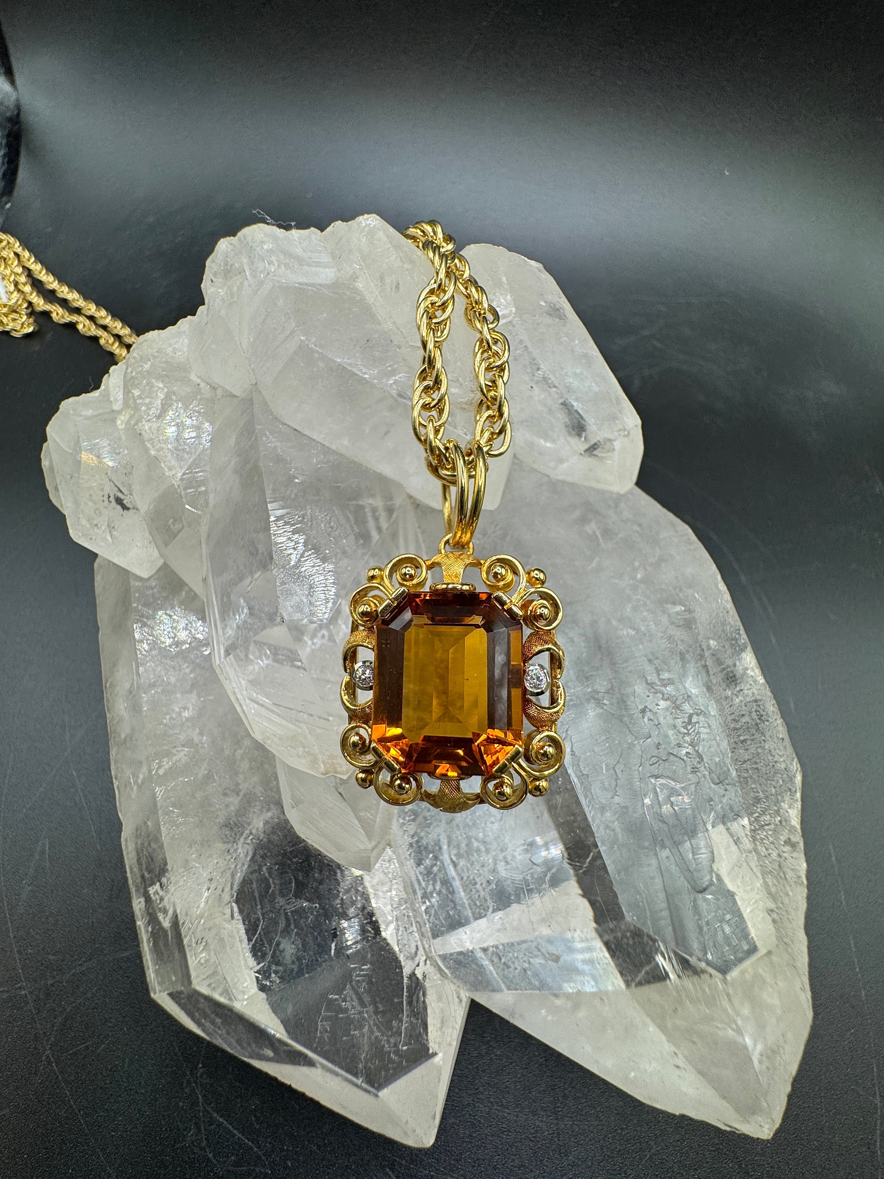 Handcrafted pendant in 18k yellow gold with citrine & brilliant-cut diamonds by Jaufmann