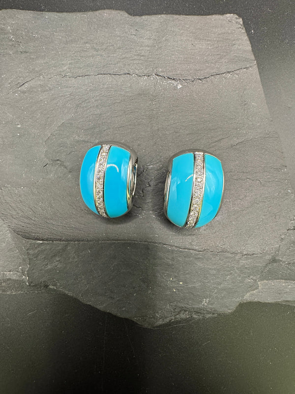 Exklusive 18 Karat Weißgold-Kreolen mit Türkis & Brillanten