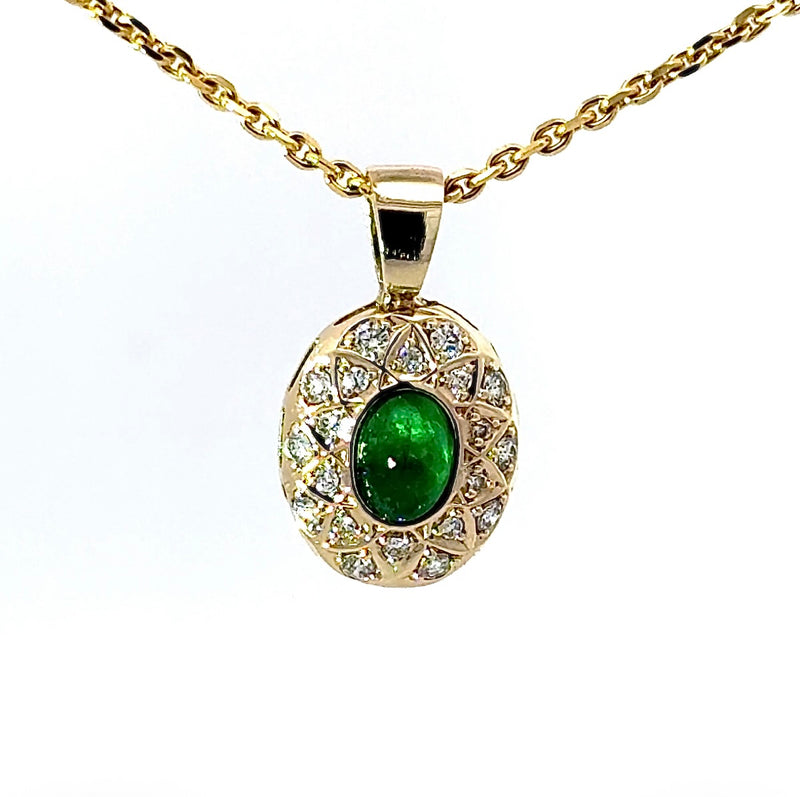 Eleganter Anhänger in 14 Karat Gelbgold mit Smaragd & Brillanten