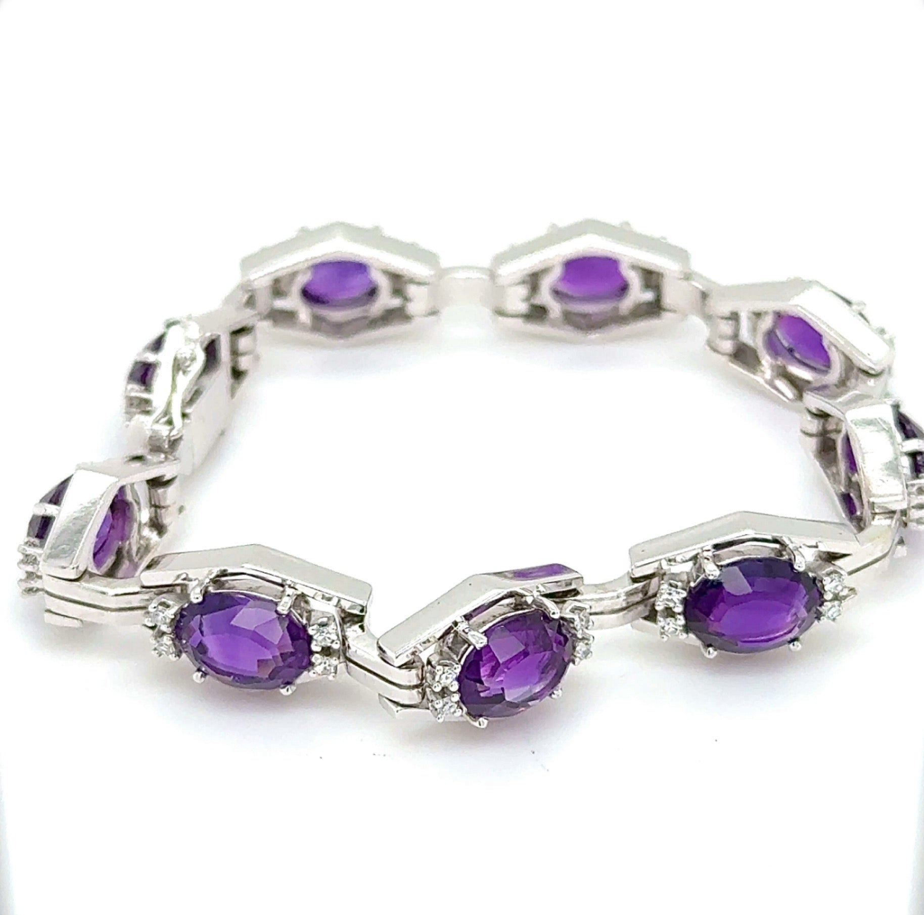 Solid Amethyst Bracelet in 14 Karat White Gold with Diamonds