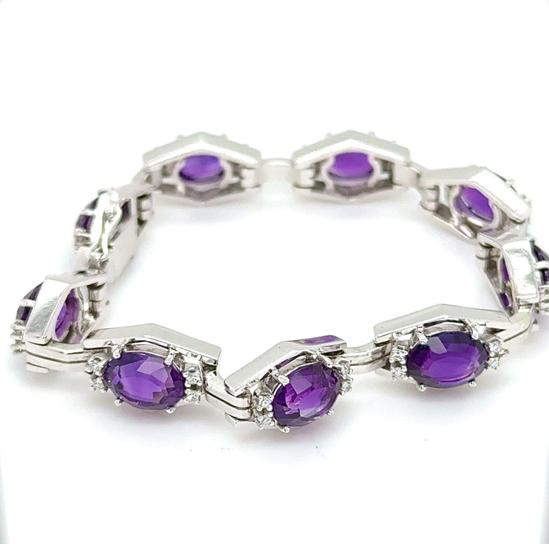 Massives Amethyst Armband in 14 Karat Weißgold mit Diamanten