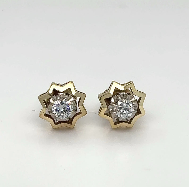 Stilvolle Ohrstecker in 14 Karat (585) Gelb-und Weißgold mit feinen Brillanten