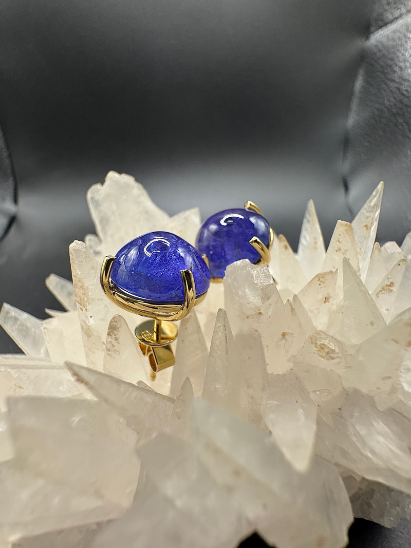 Beeindruckende Ohrringe in 18 Karat Gelbgold mit feinen Tansaniten & Brillanten