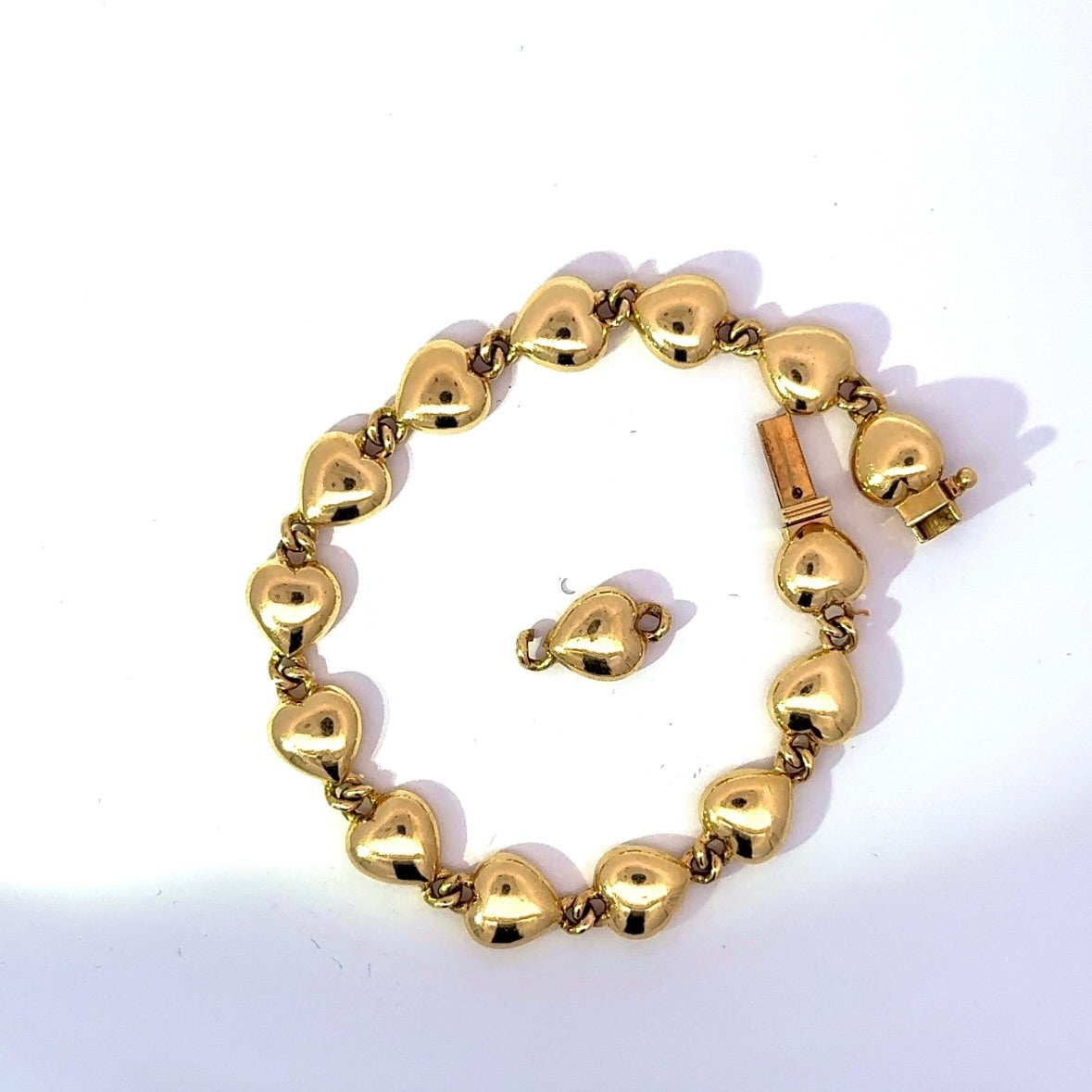 Solid Heart Bracelet in 18 Karat (750) Yellow Gold with Extension Link