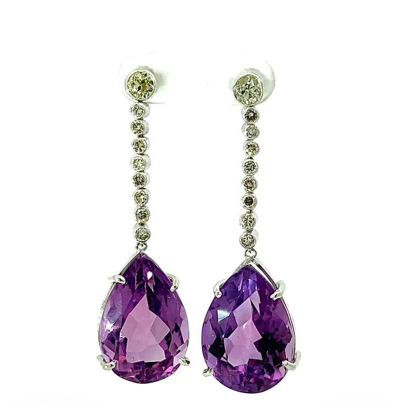 Edle Hängeohrringe in 18 Karat Weißgold mit Altschliff-Diamanten & Amethysten