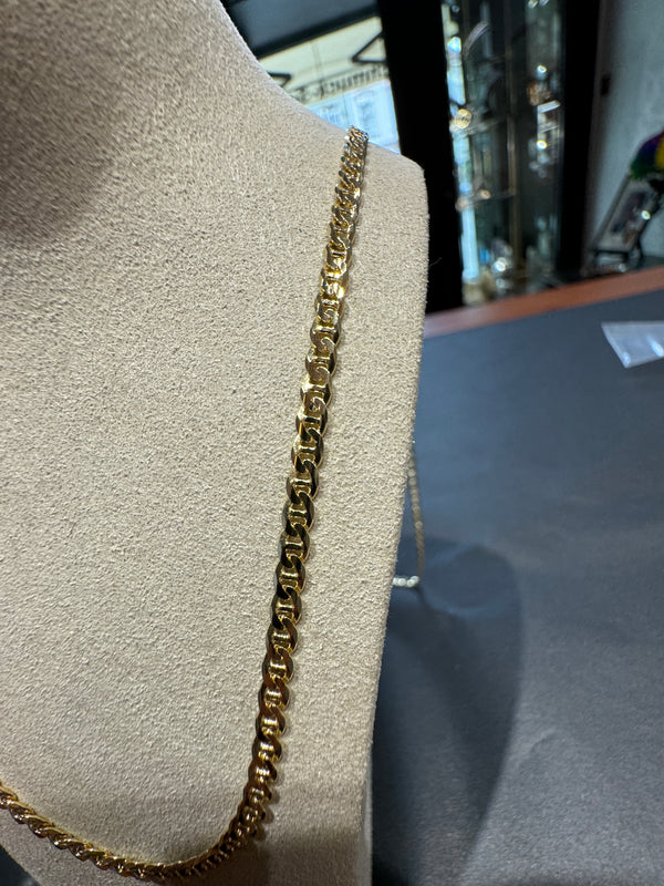 Lange hellgelbe Flachpanzer-Halskette in 18 Karat Gelbgold mit Karabiner