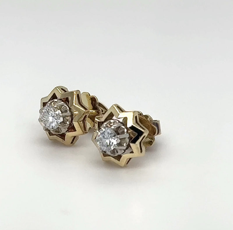 Stilvolle Ohrstecker in 14 Karat (585) Gelb-und Weißgold mit feinen Brillanten