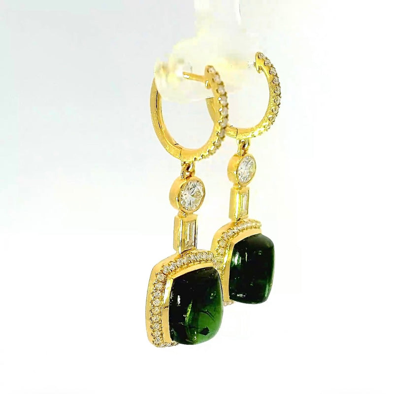 Hängende Ohrringe in 18 Karat Gelbgold mit Brillanten, Diamanten & Turmalinen