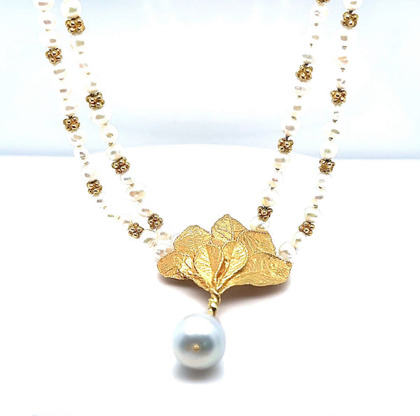 Stilvolles Perlen Collier in 18 Karat Gelbgold - Handarbeit Ehinger Schwarz