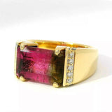 Beeindruckender Ring in 14 Karat Gelbgold mit Bicolor-Turmalin & Brillanten