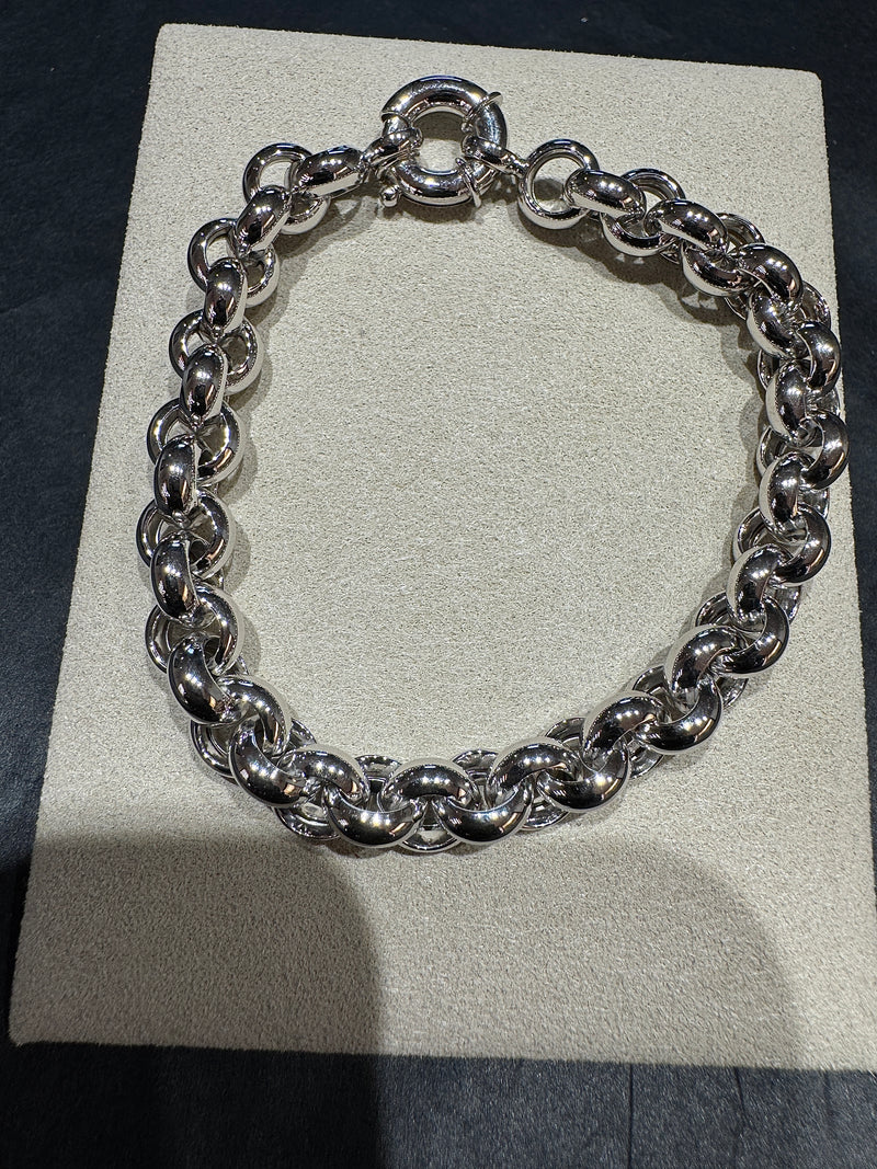 Modernes Erbsketten-Armband in 14 Karat Weißgold mit großem Federring | Halsketten - Schmuck Schroll