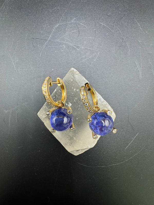 Edle Tansanit Ohrringe in 14 Karat Gelbgold mit Brillanten