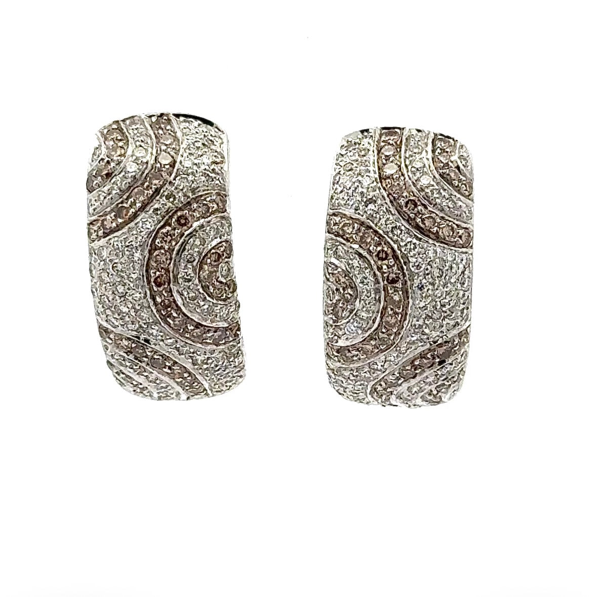 Fancy Half-Hoop Earrings in 18K (750) White Gold with Brilliant-Cut Diamonds