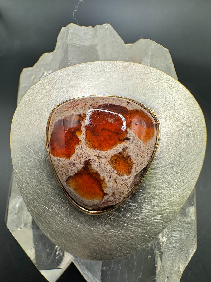 Einmaliger Anhänger in 925 Sterling Silber & 18 Karat Gold mit Natur-Feueropal