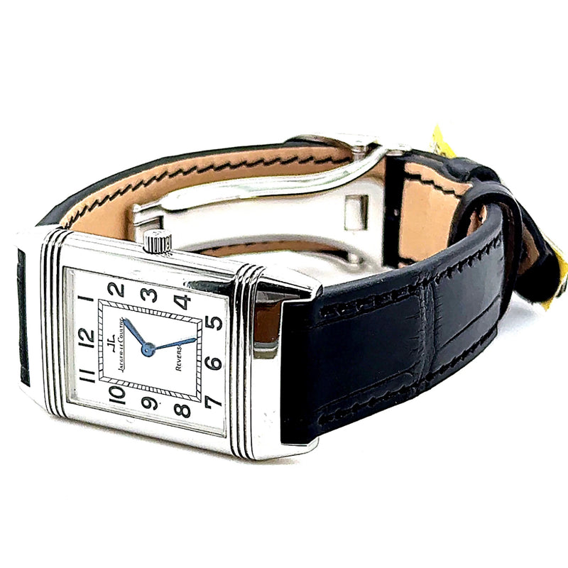 Zeitlose Jaeger LeCoultre Reverso Uhr in Edelstahl mit neuem Echt-Kroko Band