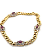 Elegantes Panzerketten-Armband in 14 Karat Gelbgold mit Diamanten und Rubinen