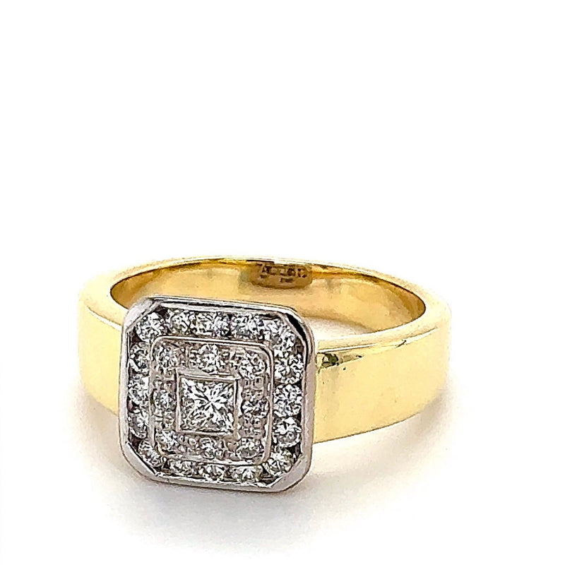 Handgefertigter Bicolor Ring mit feinen Brillanten & Princess Cut