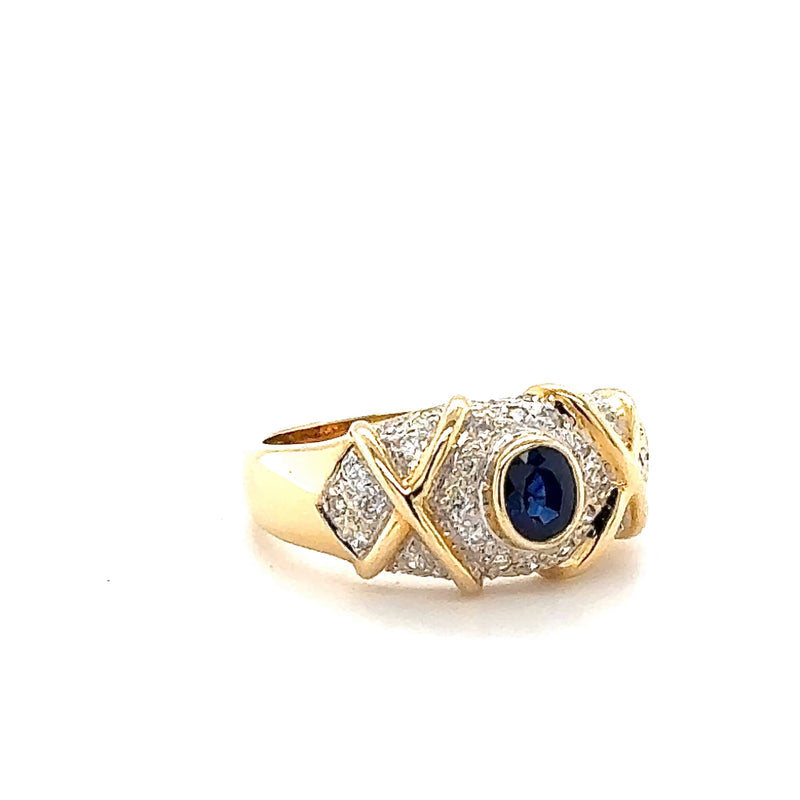 Ausgefallener Bicolor Ring in 18 Karat Gold mit Brillanten & Saphir