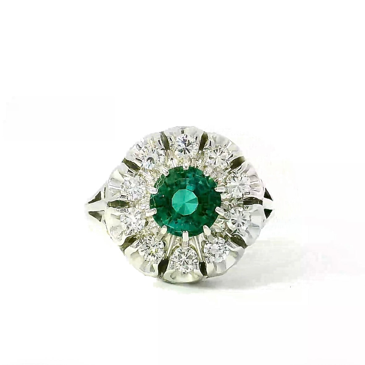 Handgefertigter Ring in 18 Karat Weißgold mit Lagoon-Turmalin & Brillanten