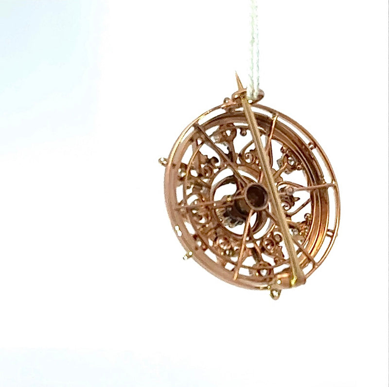 Antike Jugendstil Brosche in 14 Karat Roségold mit Altschliff-Diamanten