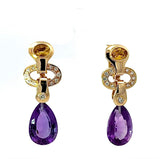 Wirkungsvolle Hängeohrringe in 18 Karat Gelbgold mit Brillanten, Citrin & Amethyst