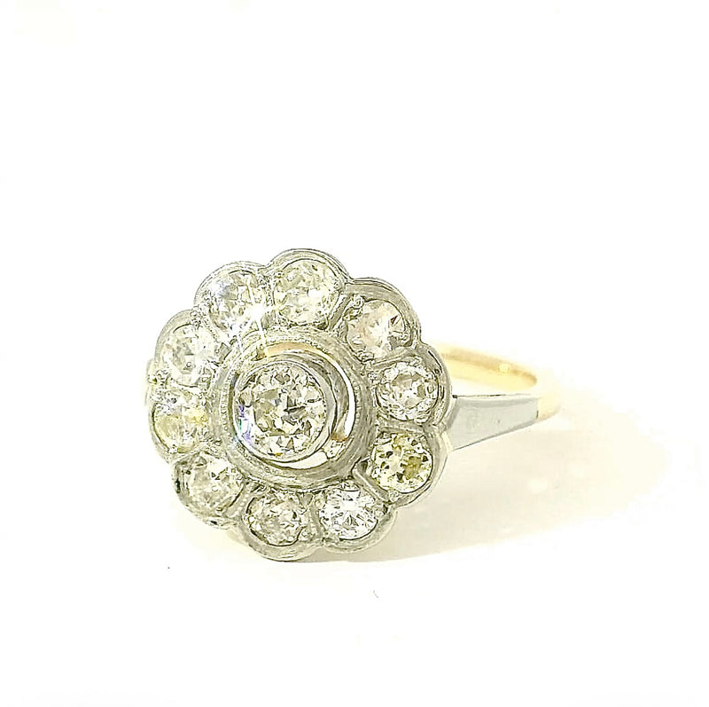 Lebhafter Art-Déco-Ring in 14 Karat Gelb- & Weißgold mit Diamanten