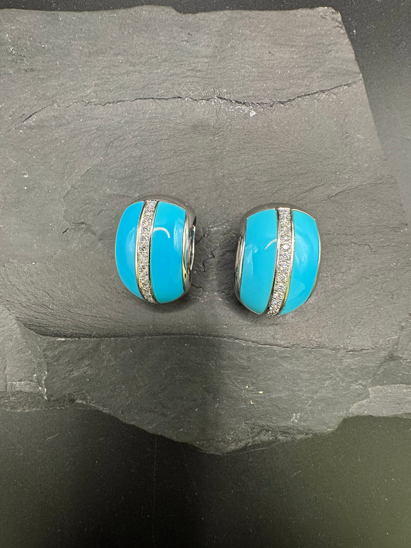 Exklusive 18 Karat Weißgold-Kreolen mit Türkis & Brillanten