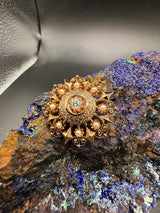 Art Déco Brosche in 14 Karat Roségold mit Altschliff-Diamant & Naturperlen