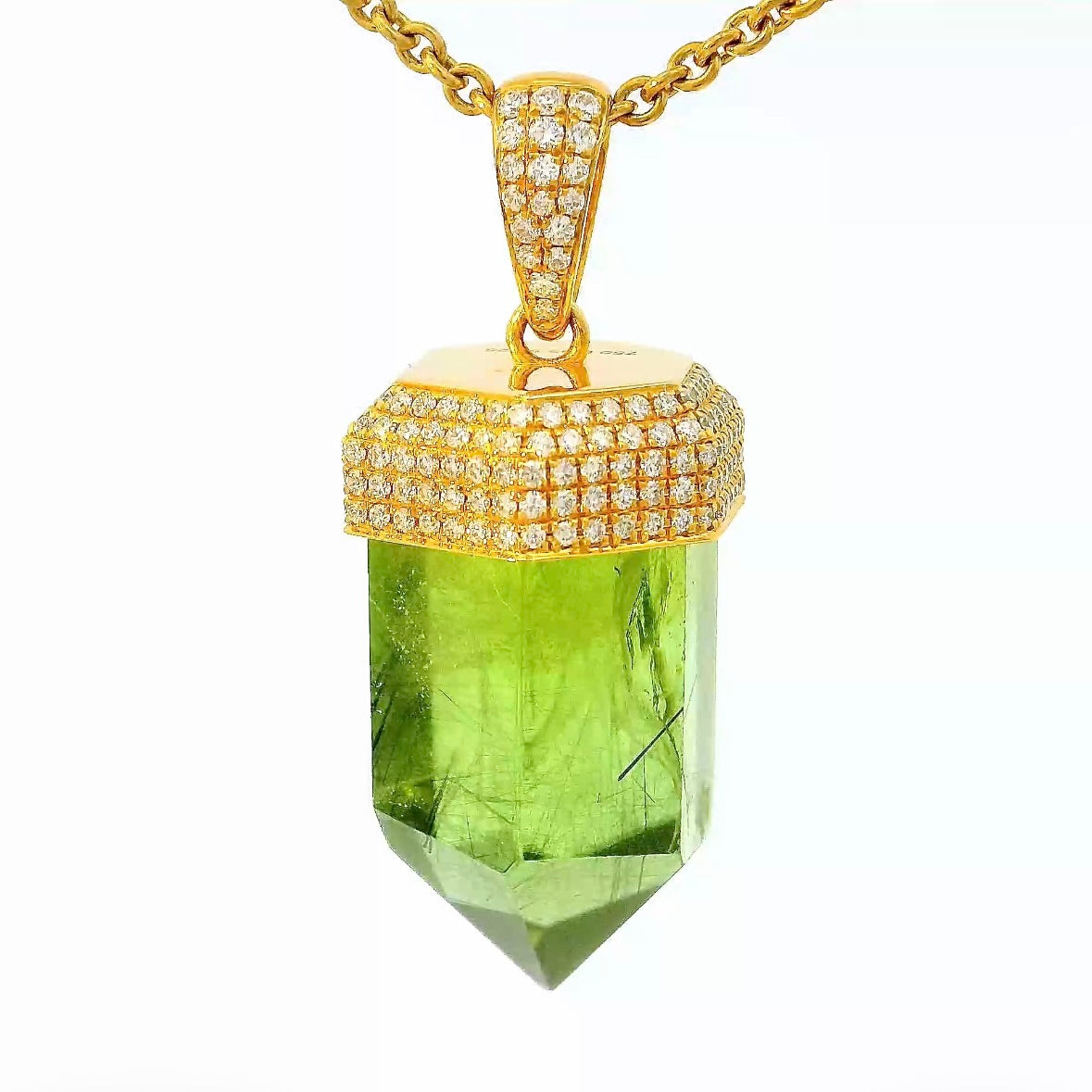 Ausgefallener Anhänger in 18 Karat Gelbgold mit besonderem Peridot & Brillanten