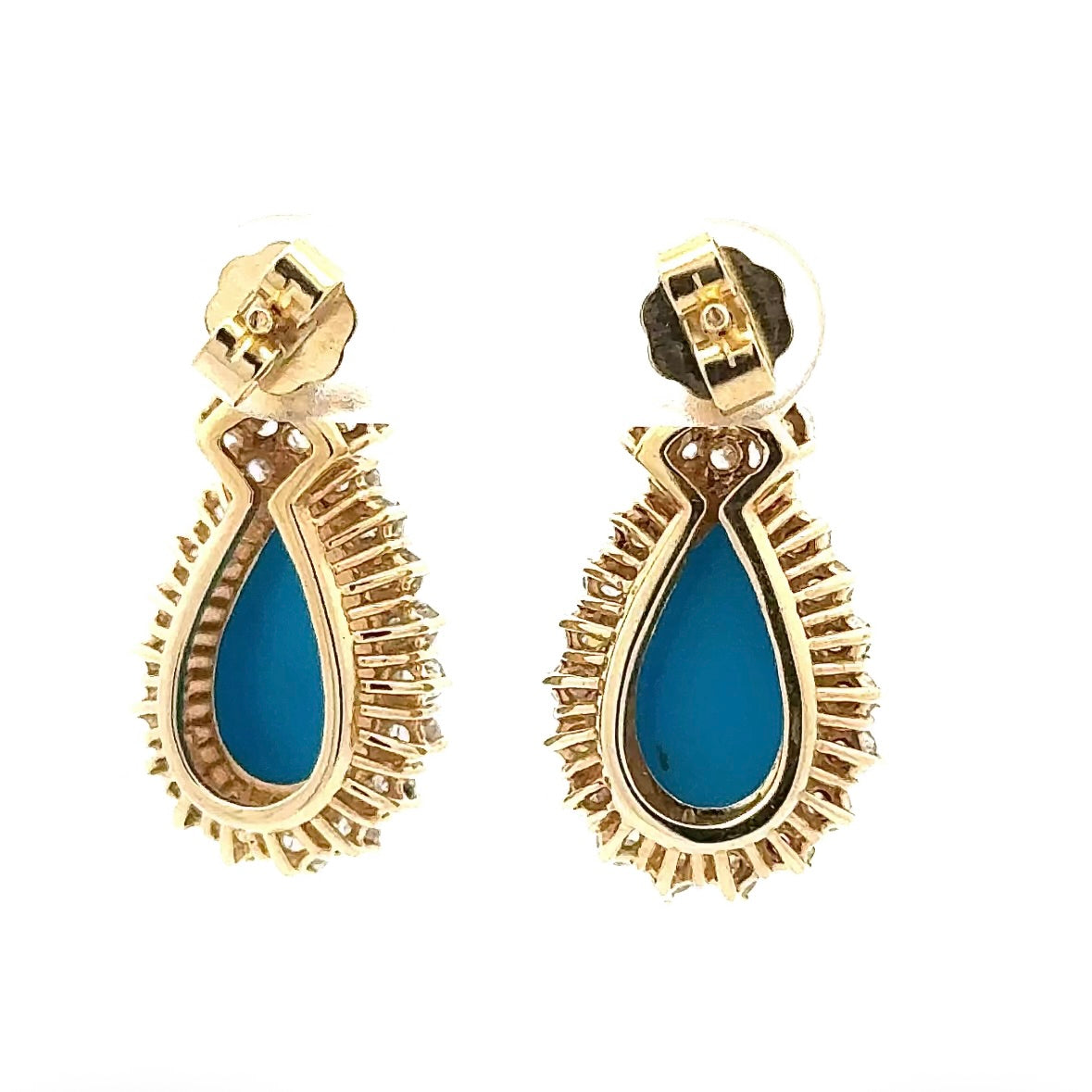 Statement Earrings in 14k Yellow Gold with Turquoise & Diamonds
