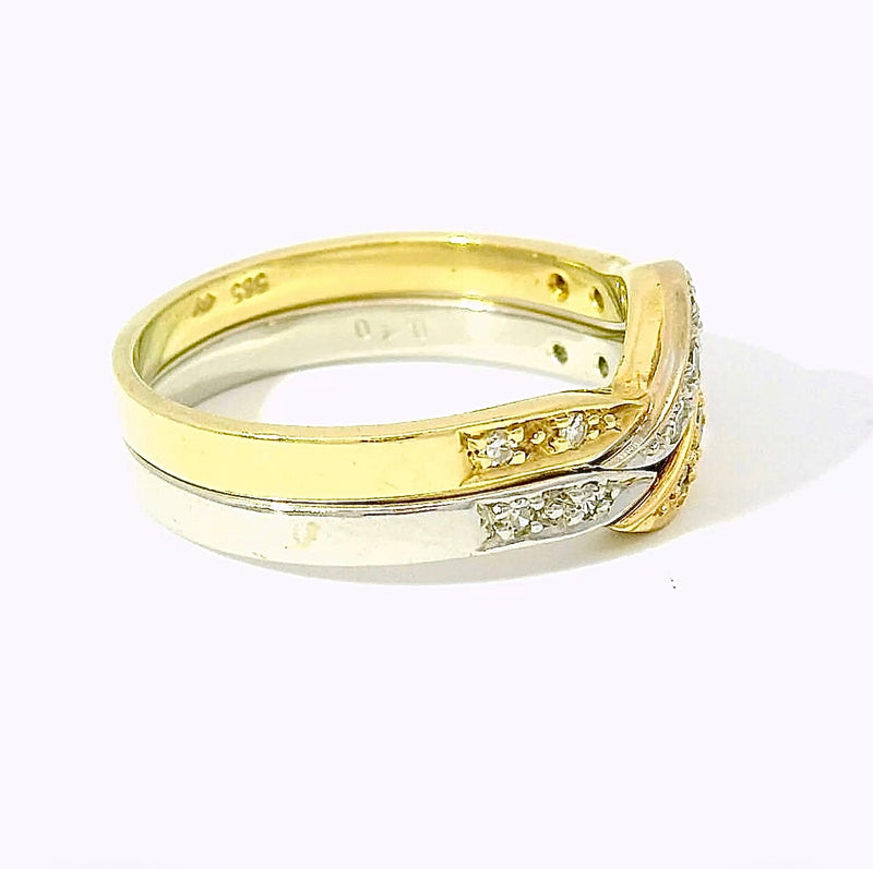 Ausgefallenes Ring-Duo in 14 Karat Gelb- & Weißgold mit Diamanten