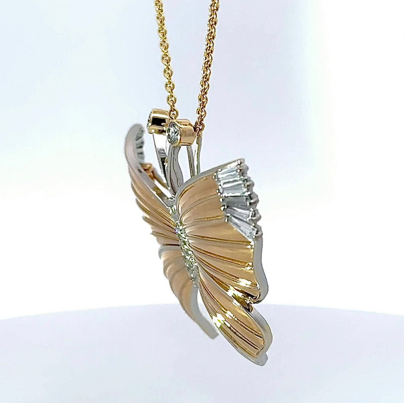 Schmetterling-Anhänger in 14 Karat Gelb- & Weißgold mit Diamanten & Brillanten