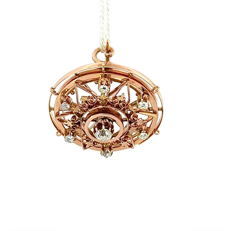 Antike Jugendstil Brosche in 14 Karat Roségold mit Altschliff-Diamanten