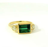 Moderner Turmalin Ring in 14 Karat Gelbgold mit Altschliff Diamanten