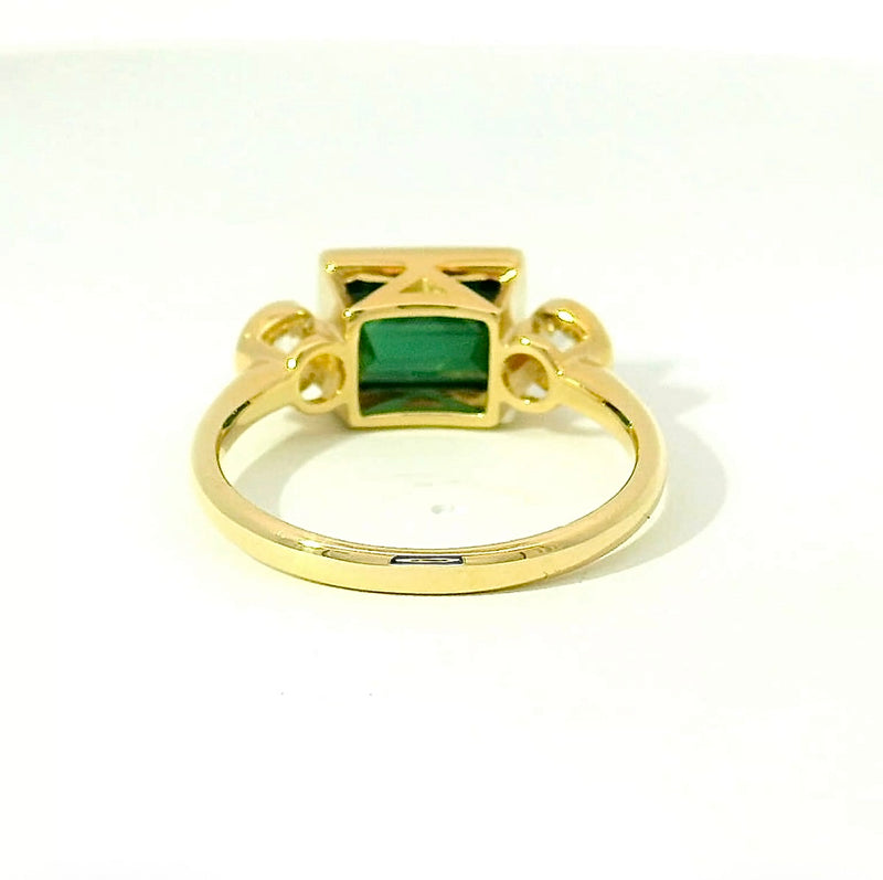 Moderner Turmalin Ring in 14 Karat Gelbgold mit Altschliff Diamanten